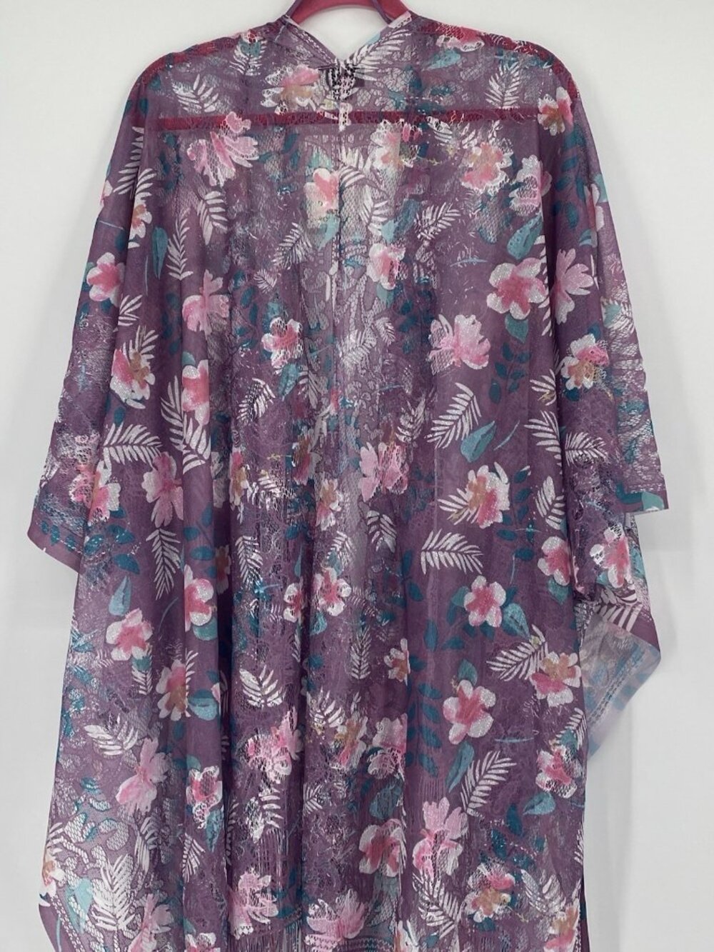 David & Young Purple Lightweight Floral Beach Cover Up Fringe One Size NWT - Picture 10 of 10